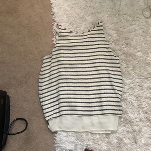 flowy, navy and white tank. open back.